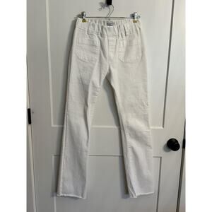 Flog Straight Jeans Sz 26 White Pull On Elastic Waist Raw Hem Stretch Denim boho